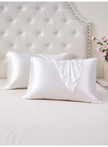 Satin Pillowcases 2-Pcs Soft And Silky Pillow Cover For Hair And Skin Care With Envelope Closure (Without Pillow Insert),White