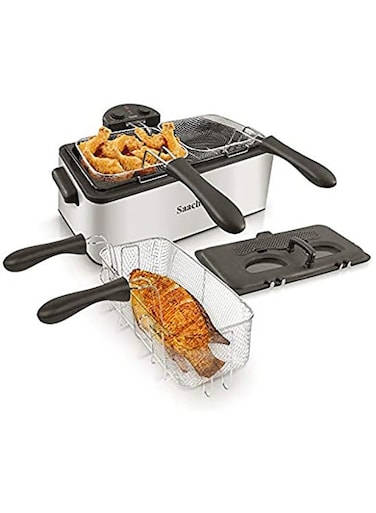Saachi NL-DF-4758 Deep Fryer with Two Baskets, Stainless Steel Body, Removable Inner Pan, Adjustable Timer and Temperature Control