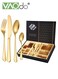 24 PCS Silverware Set Service for 6 Premium Stainless Steel Flatware Set Mirror Polished Cutlery Utensil Set Durable Home Kitchen Eating Tableware Set Include Fork Knife Spoon Set Dishwasher Safe Gold