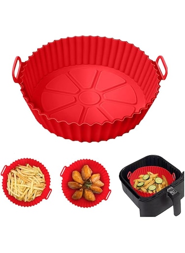 Rayyan Silicone Air Fryer Liners,Reusable Air Fryer Liners,Air Fryer Accessories,Air Fryer Pan,Silicone Airfryer Basket Liner for 3 to 5 Qt for Air Fryer Oven Reusable Baking Tray Oven Accessories,Red