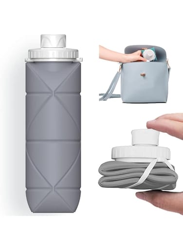 SPECIAL MADE Collapsible Water Bottles Cups Leakproof Valve Reusable BPA Free Silicone Foldable Travel Water Bottle Cup for Gym Camping Hiking Travel Sports Lightweight Durable (grey)