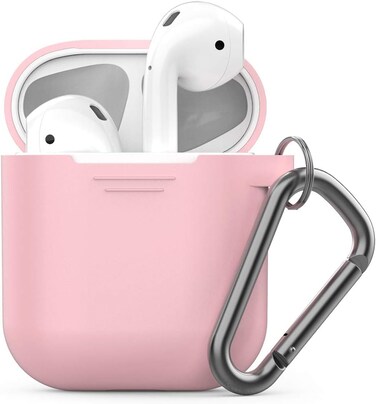 Keybudz Podskinz Keychain Airpods Case With Carabiner Compatible With Apple Airpods 1 &amp; Airpods 2 Front LED Not Visible One Size Pretty In Pink