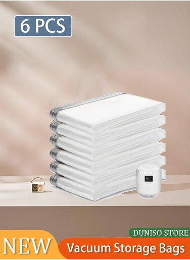 Premium Vacuum Storage Bags with Electric Pump, 6 Pack (2 Jumbo, 2 Large, 2 Medium), Reusable Space Saver Bags for Clothes, Mattress, Blanket, Duvets, Pillows, Comforters, Quilt, Travel