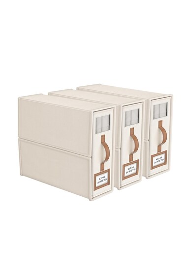Foldable Sheet Set Organizer and Storage (King and Queen), Linen Closet Organizer with Window, Foldable Bedding Organizer for Sheets and Pillow Cube Organizer - Beige