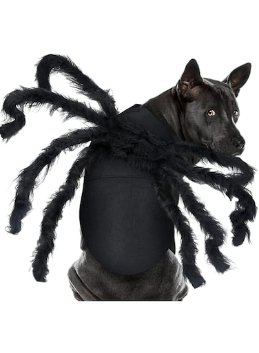 Malier Halloween Dogs Cats Costume Furry Giant Simulation Spider Pets Outfits Cosplay Dress up Costume Halloween Pets Accessories Decoration for Dogs Puppy Cats (Large) Black