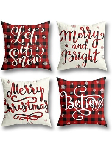 Christmas Decorations Christmas Pillow Covers 18x18 Inches Set of 4 Farmhouse Buffalo Plaid Black and Red Throw Pillow Case Winter Holiday Christmas Decor Home Sofa Couch Cushion Indoor Decorations