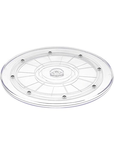 Tazweeq Acrylic Lazy Susan Turntable, 9 inch Bearing Revolving Display Base, Clear Organizer for Kitchen, Pantry, Cabinet