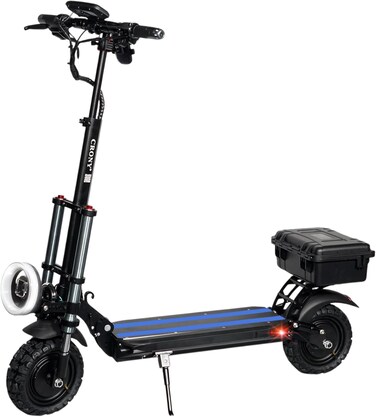 Crony V18 Electric Scooter With 1500Wx2 Dual Motor, 50-60Km/H Speed, 120Kg Max Load, Front/Rear Suspension, Rear Luggage Box, LED Headlamp, LCD Display, Bluetooth Speaker, Phone Holder, Blue