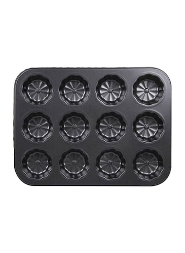 Non Stick 12-Hole Cake Mould Black 35x26.5x2.8cm