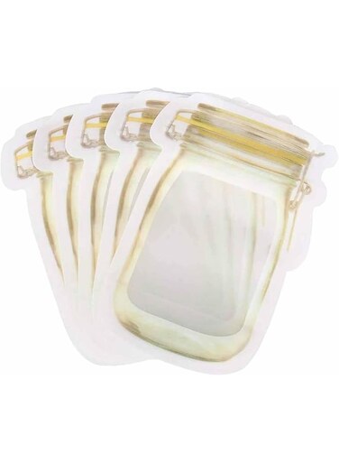 Tazweeq Mason Jar Pattern Food Organizer, Reusable Stand-Up Odor Resistant Sealer, Snack Storage Container, Retail Bag (15.7 x 10.5 cm)