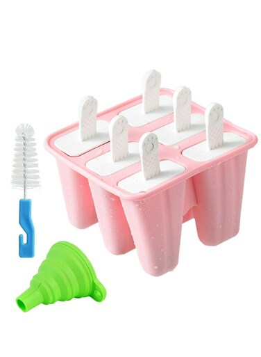 6 Pack Pink Silicone Popsicle Molds, Reusable with Funnel and Cleaning Brush