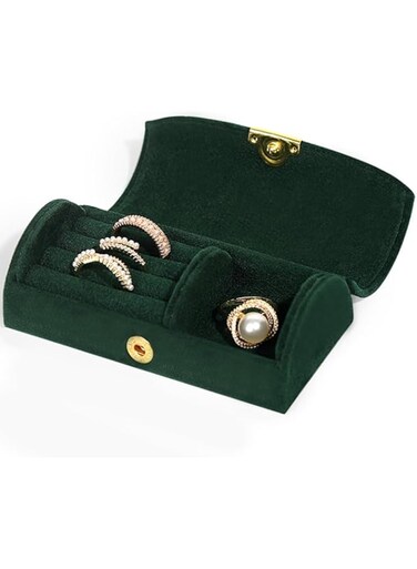 Tazweeq Mini Earring Jewelry Travel Case,Portable Traveling Jewelry Organizer Storage Case, Cute Small Jewelry Organizer Box,Jewelry Storage Holder,Womens Girls Rings Earrings Necklaces (Dark Green)
