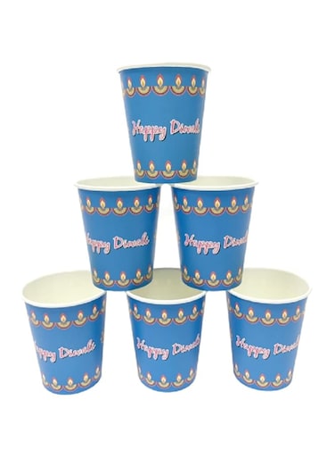 thePartyPopper Set of 8 Happy Diwali Diya Disposable Paper Cups for Party Tableware supplies