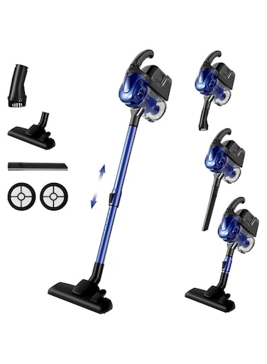 Vacuum Cleaner 4-In-1 Powerful 600W Motor, 17000Pa Strong Suction Power Stick &amp; Handheld Vacuum Cleaner Ultra Quiet, 5M Long Cord, 2 HEPA Filters Vacuum for Home/Kitchen/Car/Floor/Carpet - Blue