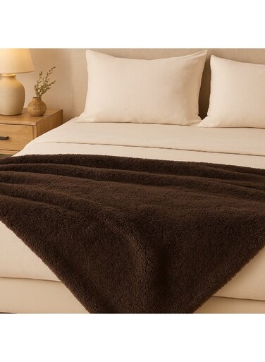 Decor Sherpa Blanket &acirc;&euro;&ldquo; Double (200x220 cm) &acirc;&euro;&ldquo; Dark Brown   Ultra-Soft Sherpa Fleece, All-Season Comfort