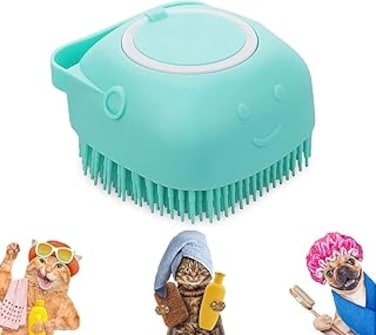 KASTWAVE Dog Brush Dog Cat Bath Brush Comb, Pet Grooming Soothe Massage Brush with Shampoo Dispenser Soft Silicone Bristle, Soft Silicone Brush Rubber Bristle for Dogs and Cats Shower Grooming