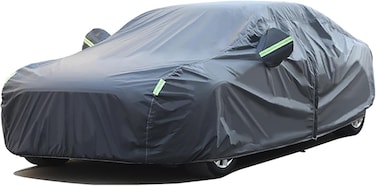 Car Cover Sunscreen UV Protection, Full Exterior Cover with Mirror Pocket/Driver Door Zipper/Warning Strip, Outdoor Vehicle Body Cover Wind/Water/Weatherproof Universal for Van SUV Jeep(525x195x185cm)