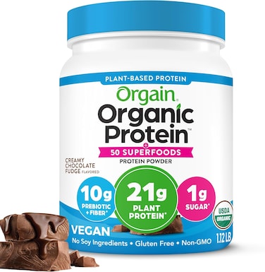 Orgain Organic Protein + Superfoods Powder, Creamy Chocolate Fudge - 21G Of Protein, Vegan, Plant Based, 10G Of Fiber, No Dairy, Gluten, Soy Or Added Sugar, Non-GMO, 1.12 Lb