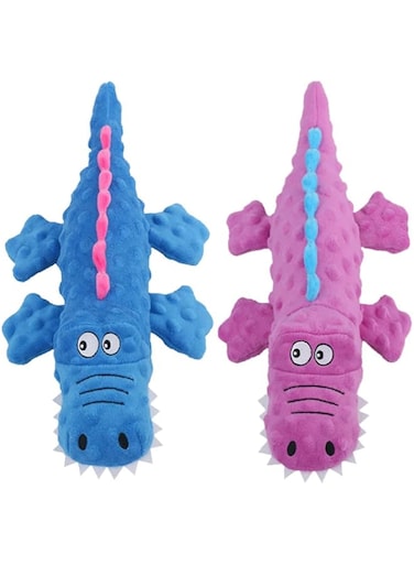 TERRIFI 2 Pack Dog Squeaky Toys, Cute Stuffed Plush Dog Chew Toys for Puppy Teething, Durable Interactive Dog Toys for Small, Medium and Large Dogs(Blue+Purple, Crocodiles)