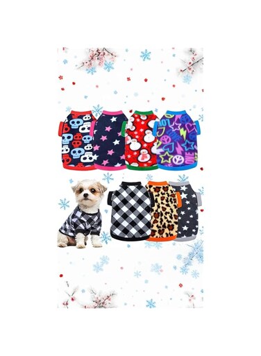 Sweet seven 7 Pcs Dog Fleece Sweaters - Winter Dog Outfits for Chihuahua, Yorkshire, Pets - Soft Puppy Sweater Set (Size M)