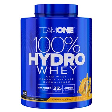 Team One Life 100% Hydro Whey, Banana, 3.5 LB, High Protein Content, Added L-Glutamine