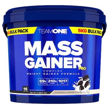 Team One Life Mass Gainer Pro, Cookies and Cream, 5 KG, Rich in Calories