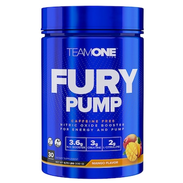 Team One Life Fury Pump, Mango, 30, Caffeine-Free, Nitric Oxide Booster