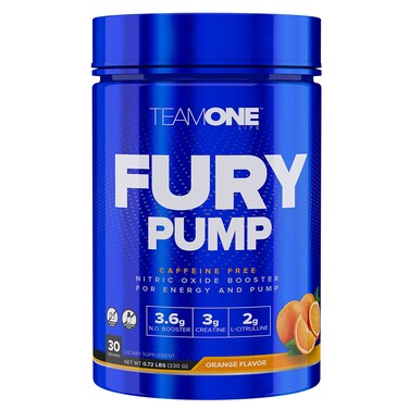 Team One Life Fury Pump, Orange, 30, Caffeine-Free, Nitric Oxide Booster