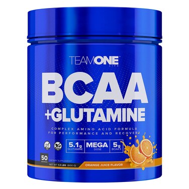 Team One Life BCAA + Glutamine, Orange, 50, Performance and Recovery, Zero Sugar