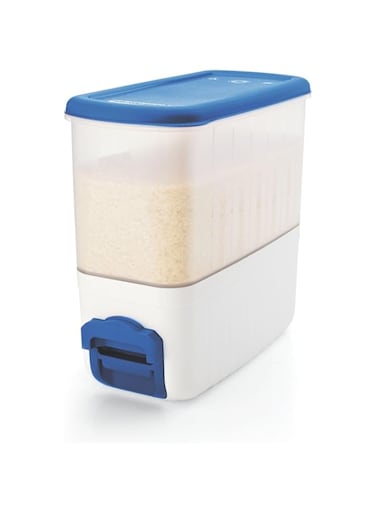 SignoraWare Rice Dispenser Plastic Container (For Touch Free Rice and Pulses), 10Kg, Set of 1, MOD BLUE
