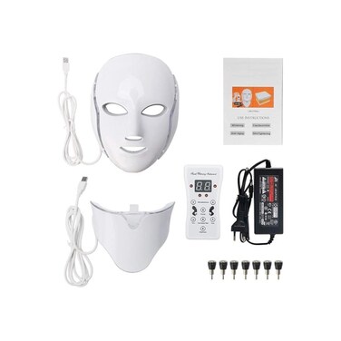 LED Face Mask with Neck Coverage, 7 Color Light Therapy Mask for Skin Rejuvenation, Anti-Agin