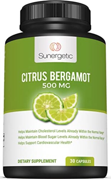 Sunergetic Bergamot Capsules Made With Organic Bergamot Extract Clinically Studied Bergamonte To Support Healthy Cholesterol &amp; Blood Sugar Levels Within Normal Range 30 Citrus Bergamot Capsules