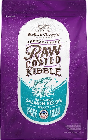 Stella &amp; Chewy's Raw Coated Premium Kibble Cat Food, Grain Free, Protein Rich Meals, Wild Caught Salmon Recipe, 5 lb. Bag