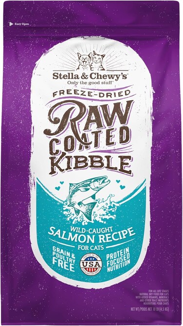 Stella &amp; Chewy's Raw Coated Premium Kibble Cat Food, Grain Free, Protein Rich Meals, Wild Caught Salmon Recipe, 10 lb. Bag