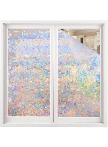 Joyzzz Window Privacy Film, Durable Static Cling Non-adhesive Removable Window Sticker, Anti Uv Window Film for Glass Door Home Heat Control, 3D Decorative Stained Glass Window Decals