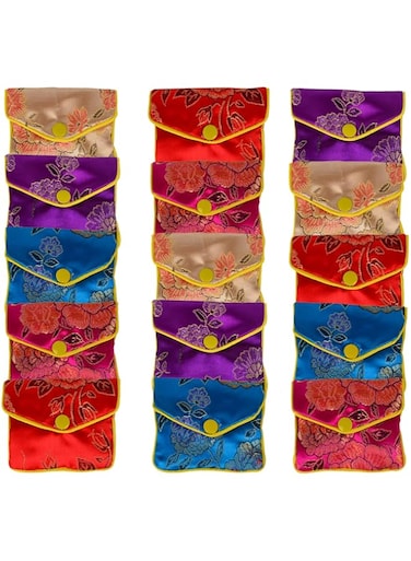 Bleiou 15 Pcs Jewelry Silk Purse Pouch Brocade Gift Bags Mix Colors(Small)
