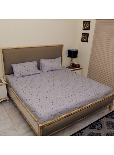 Design 3 Piece Hometex Design 100% Cotton King Size Printed Flat Sheet Set ARDOISES ET AMETHYSTES - 1 Flat Sheet (240x260 cm) + 2 Pillow Covers (50x80 cm)