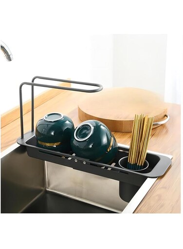 Lenosed Kitchen Sink Caddy, Sponge Holder for Kitchen Sink,Rustproof 304 Stainless Steel Dish Soap Dispenser Brush Holder Storage&hellip; (BLACK)