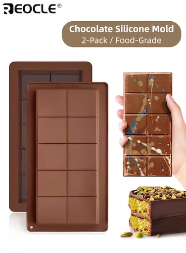 2PCS Extra Large Silicone Chocolate Molds with BPA Free Material &amp; Stuffed Bar Design Professional Candy Making Kits with Non-Stick Surface for Baking Kitchen Use