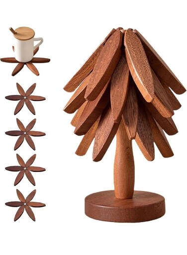 Wooden Trivets for Hot Dishes,Tree-Shaped Collapsible Hot Pads with Stand,Heat-Resistant and Slip-Resistant,Mold-Resistant,for Dining Table, Kitchen and Restaurant Use