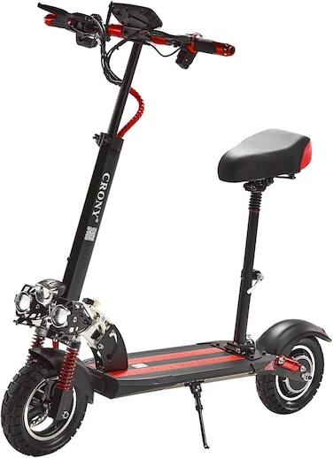 Crony V10 Big LCD Display Electric Scooter With Seat, 1200W Motor, 40-55Km/H Speed, 120Kg Max Load, Front/Rear Shock Absorber And Brake System, LED Base Light, Turn Signal, Triple LED Lights, Red
