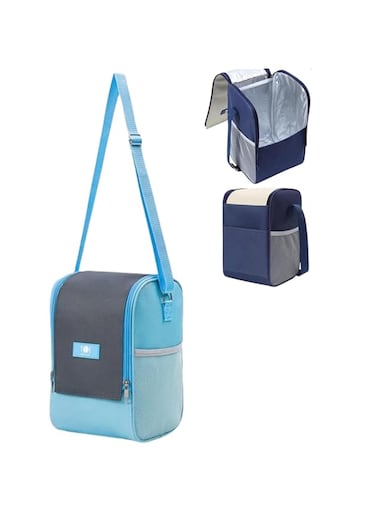 Insulated Lunch Bag Bento Lunch Box for Women Men Adults Office Travel Work Picnic Beach Small Cooler Reusable Cute Kawaii Portable Leakproof Large Capacity Opening Food Container (Blue)