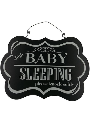 JE Shhh Baby Sleeping Door Sign, Black, 'Please Knock Softly' Baby sleeping don't Ring bell,with 1ft Rack 30 x 20 cm