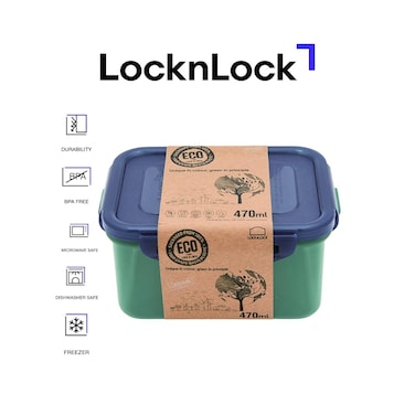 LocknLock Eco-Friendly 470ml Airtight Rectangular Food Container &ndash; Leak-Proof, Microwave, Freezer &amp; Dishwasher Safe &ndash; Assorted Color