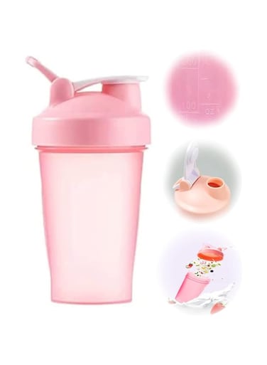 SYOSI Durable BPA-Free Sports Water Bottle &amp; Protein Shaker, 400 Ml, Dishwasher Safe, Leakproof, Multi-Function Shake Blender Cup with Snap-Fasten Cap, Pink