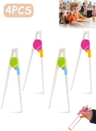 D 4 PCS Training Chopsticks, Beginner Chopsticks Auxiliary Artifact, Silicone Training Chopsticks Suitable for Adults or Children