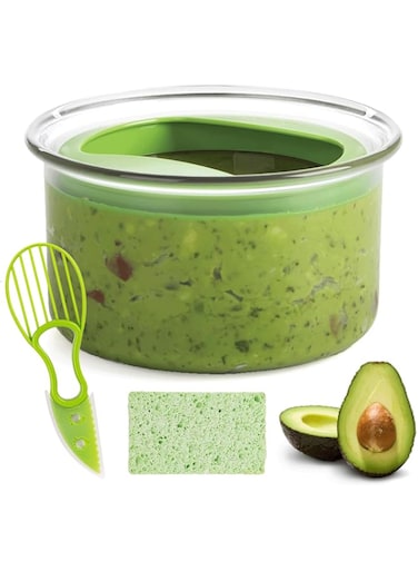 WodGod Guacamole Keeper(1 Pcs), Guacamole Bowls, Avocado Keeper Fresh Guacamole Plastic Kitchen Storage Container with Air Tight Lid, 3-in-1 Avocado Slicer and Cleaning sponge
