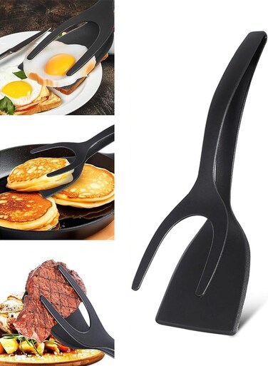 Flipper Spatula 2 in 1 Grip and Flip Spatula Tongs Spatulas for Kitchen use Eggflipper Spatulaflipper Eggturner Pancake Fish French Toast Omelet Making for Home Cooking Tool (black&iuml;&frac14;&permil;
