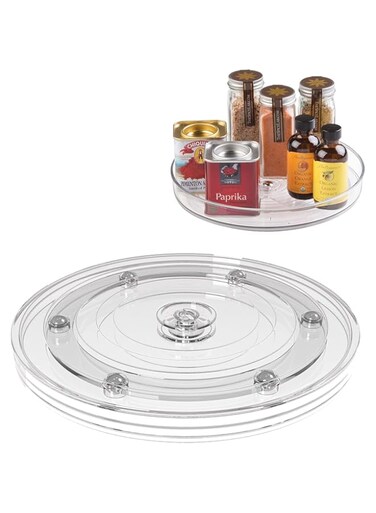 KASTWAVE Non-slip Lazy Susan Turntable Cabinet Organizer, 360 Degree Rotating Spice Rack, Kitchen Storage Turntable for Cosmetic, Fridge, Table and Makeup Organiser