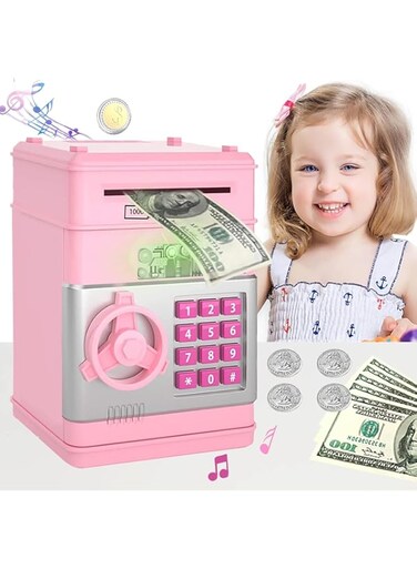 S SGTT PRO Electronic Piggy Banks for Kids, Money Box with Password/Music Cute Mini ATM Piggy Bank Coin Can,Auto Scroll cash Safe Box, Great and Practical Birthday Gifts for Boys &amp; Girls (Pink)